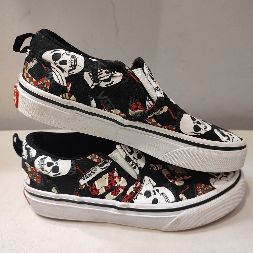 Vans Asher Slip-On Sneakers Kids Sz 13 Shoes Skulls & Snakes Youth Skater - Picture 2 of 11
